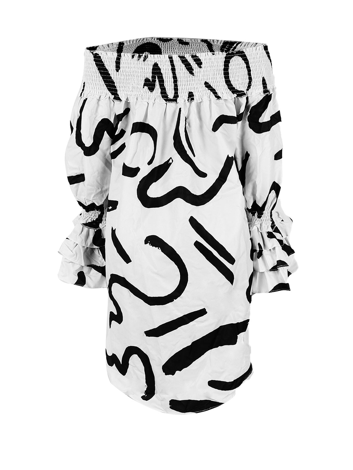 Casual Print Layered Flare Sleeve Irregular Midi Dress
