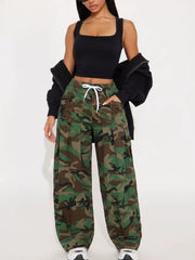 Plus Size Camo Drawstring Wide Leg Cargo Pants