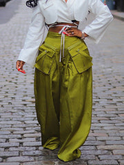 Casual Big Pocket Wide leg Pants