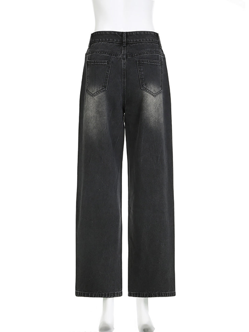 Fashion Rhinestone High Waist Straight Jeans