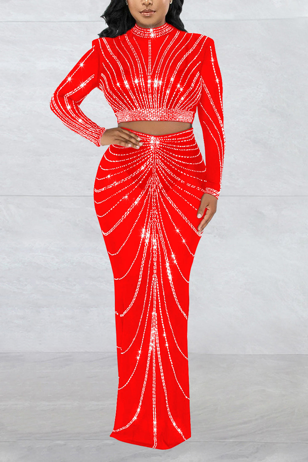 Sexy Rhinestone Sheer Mesh Skirt Club Sets