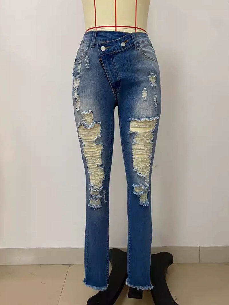 Ripped Skinny Jeans Stretch Distressed High Waist Jeans