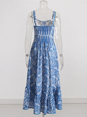 Elegant Embroidered High Waist Slip Midi Dress
