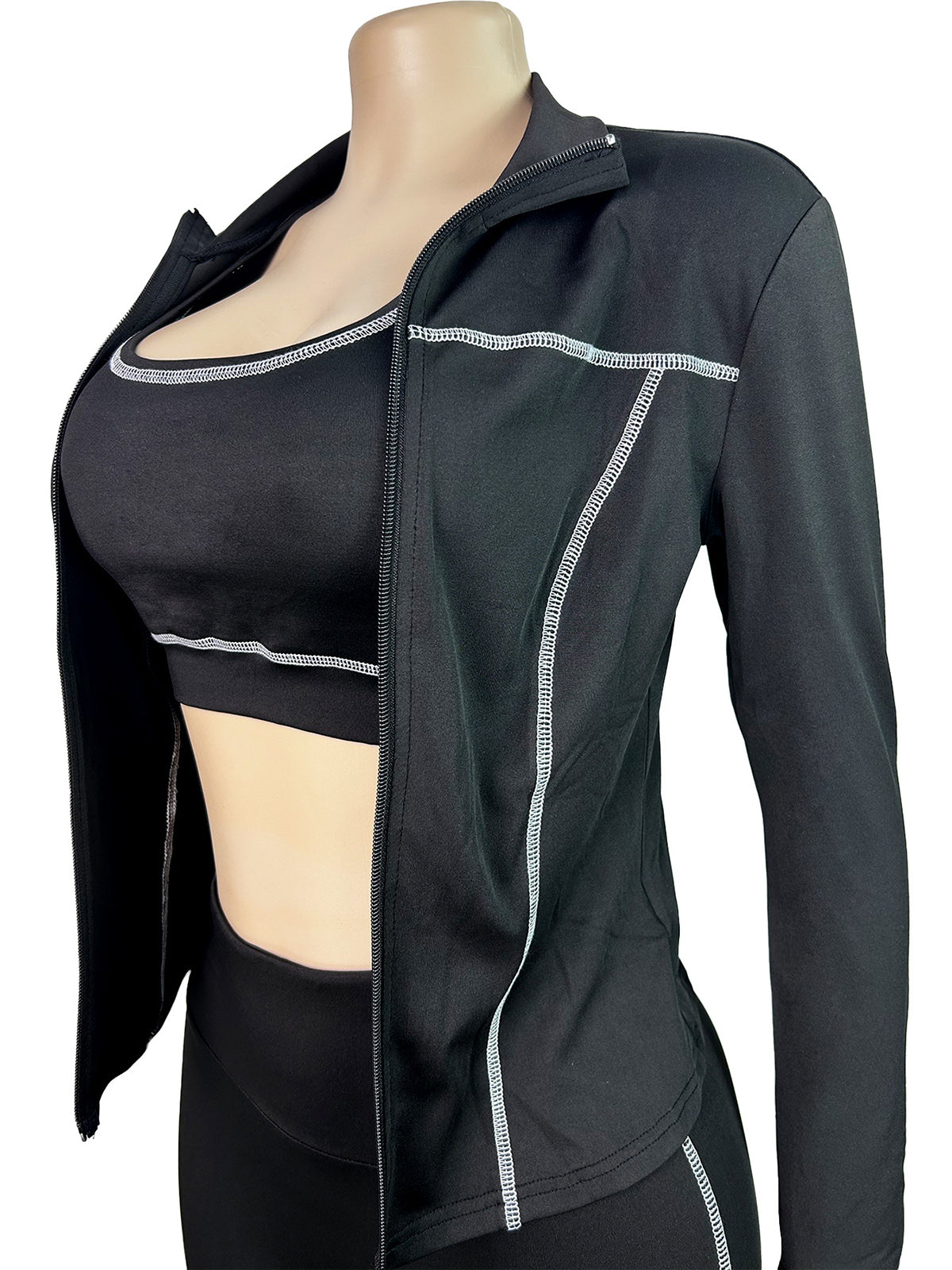 Vest Zip Top Skinny Pant Sports Three Piece Set