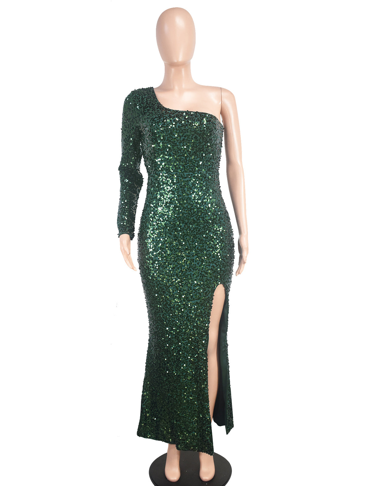 One Shoulder Sequined Dinner Slit Evening Dress