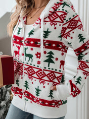 Christmas Print Hooded Cardigan Coat