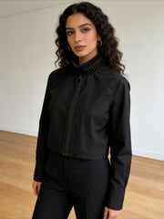 Ruched Stand Collar Zip Shirt-boutique