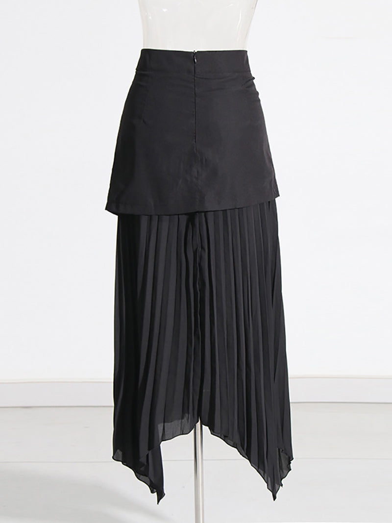 Fashion High Waist Paneled Midi Pleated Skirt