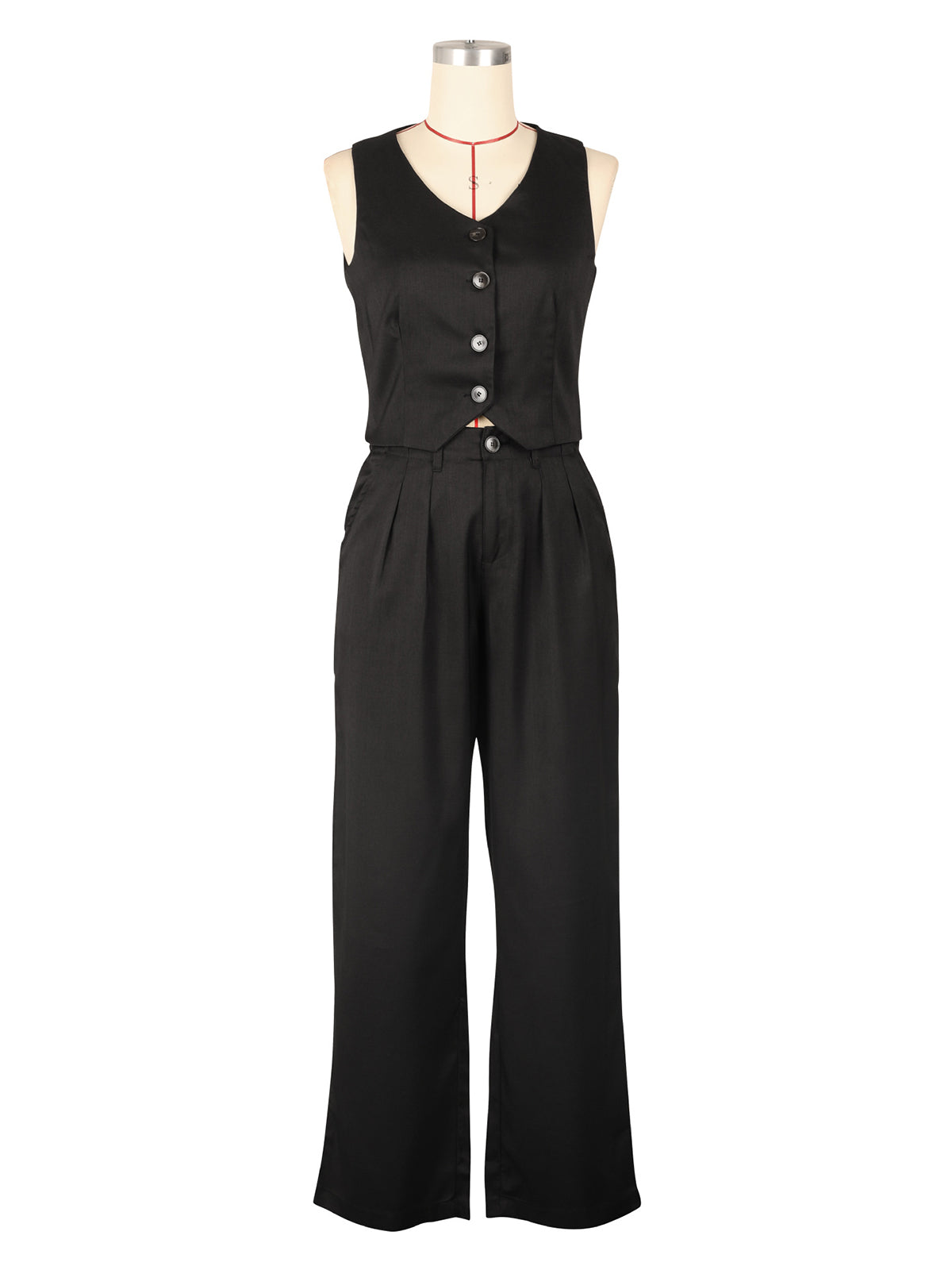 Casual Sleeveless Vest Tops Straight Pants Set