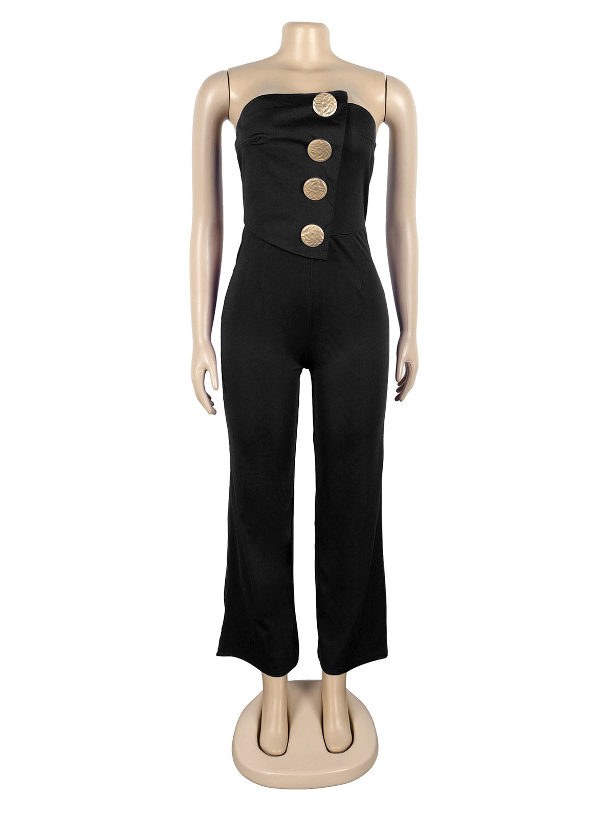 Flared Tube Top Button-Embellished Jumpsuit