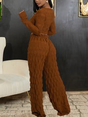 Rhombus Lattice Crop Tops Slim Trousers Sets