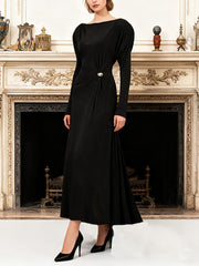 Elegant Long Sleeve Metallic Decor Layered Maxi Dress