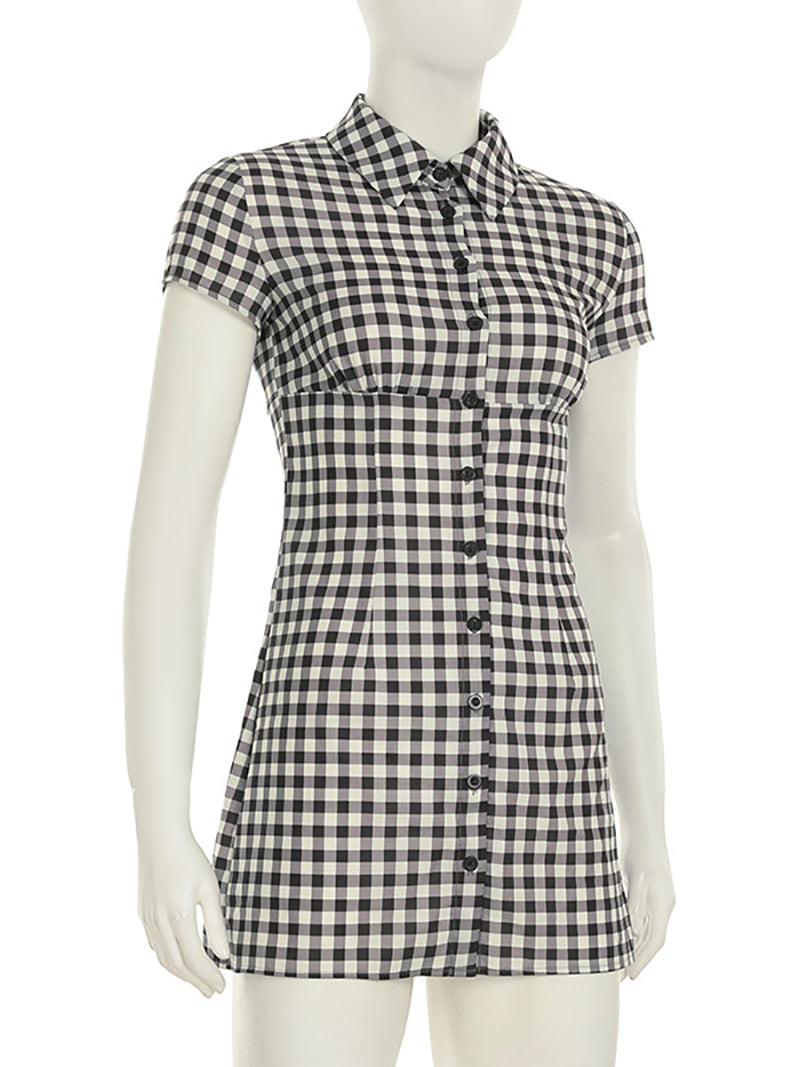 Elegant Plaid Button Up Shirt Dress