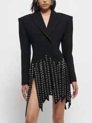 Eyelet Fringe Hem Fitted Blazer-boutique