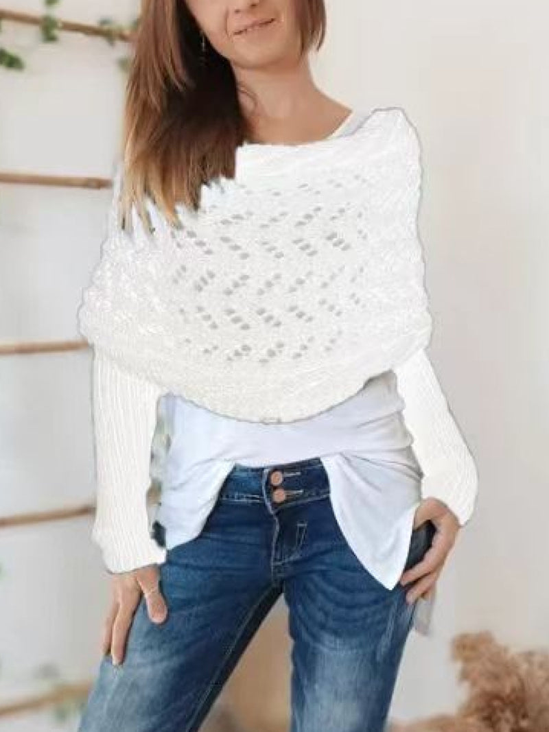 Knitted Cable Long Sleeves Hollow Crochet Scarf Top