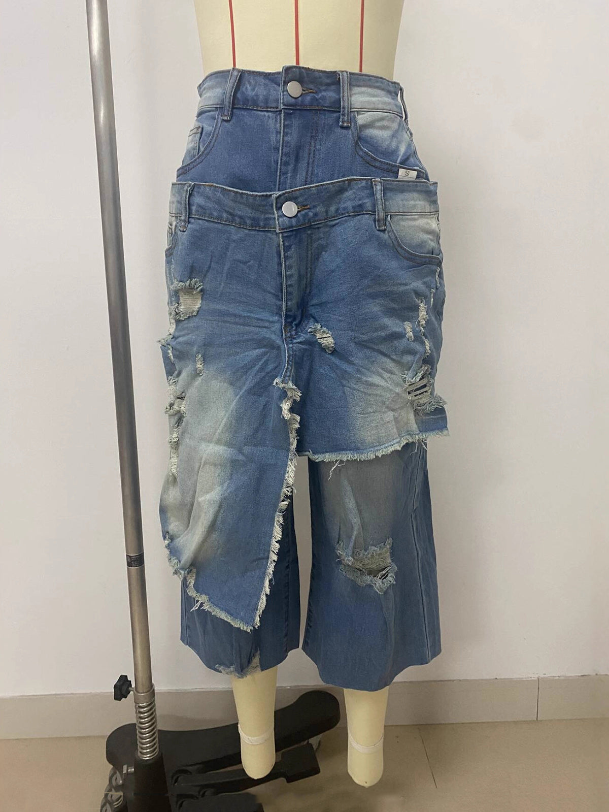 Casual Denim Patchwork Capri Pants Jeans