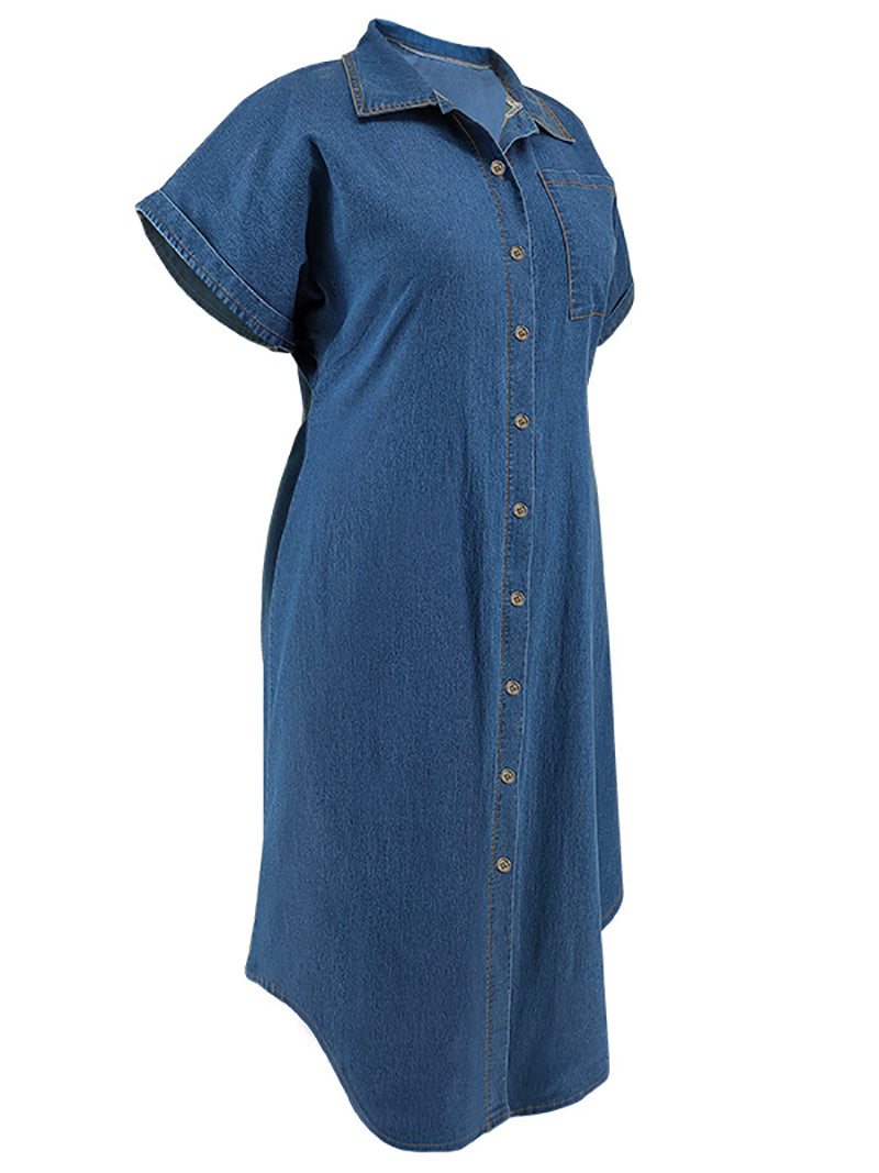 Casual Loose Short Sleeve Denim Shirt Dress