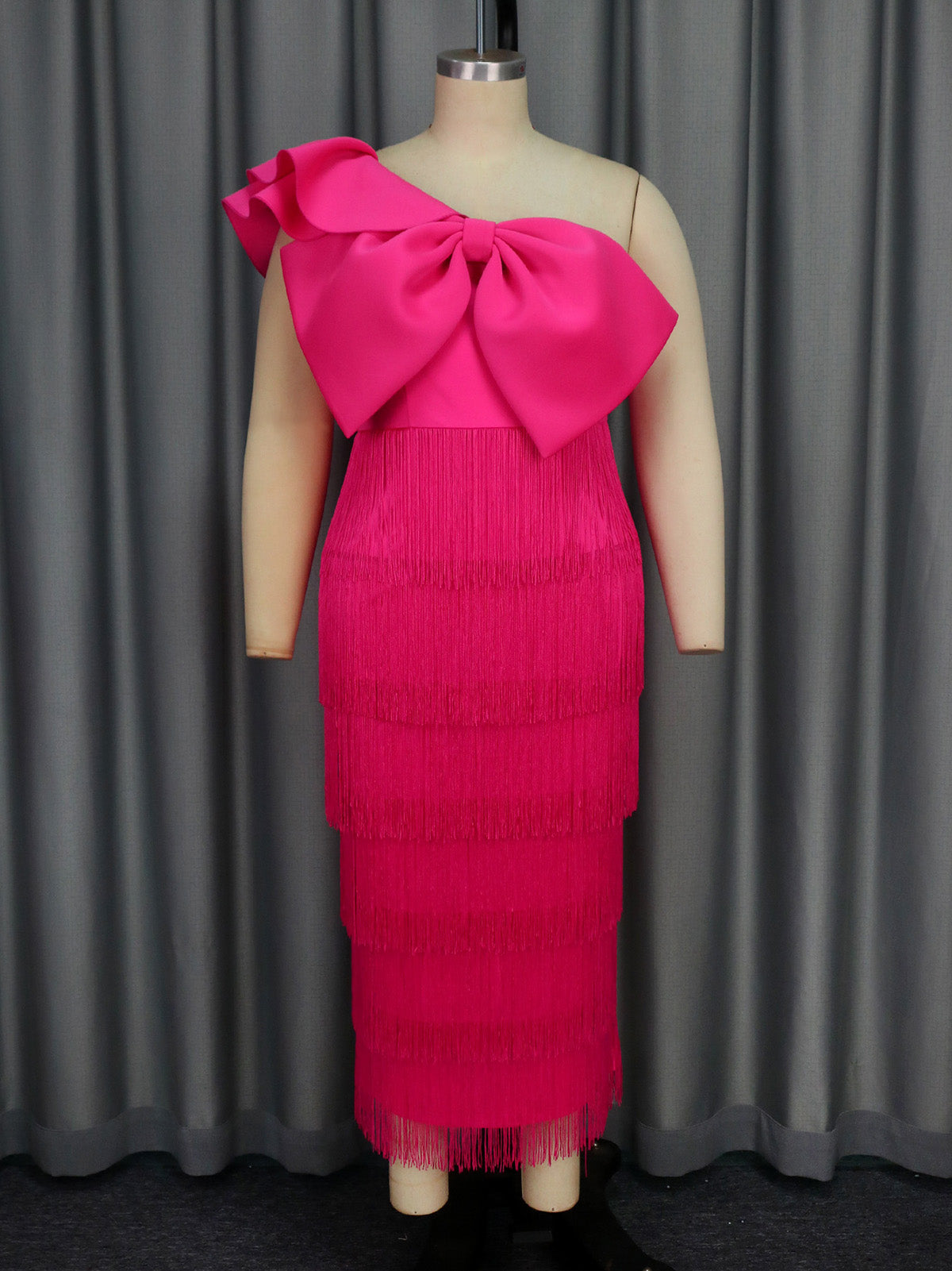 Elegant One Shoulder Bow Backless Slim Fit Fringe Dress