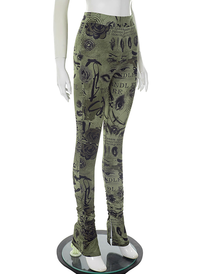 Casual High Waist Print Skinny Trousers
