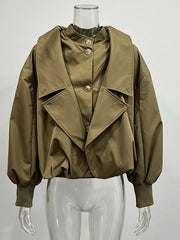 Layered Stand Collar Balloon Sleeve Jacket-boutique