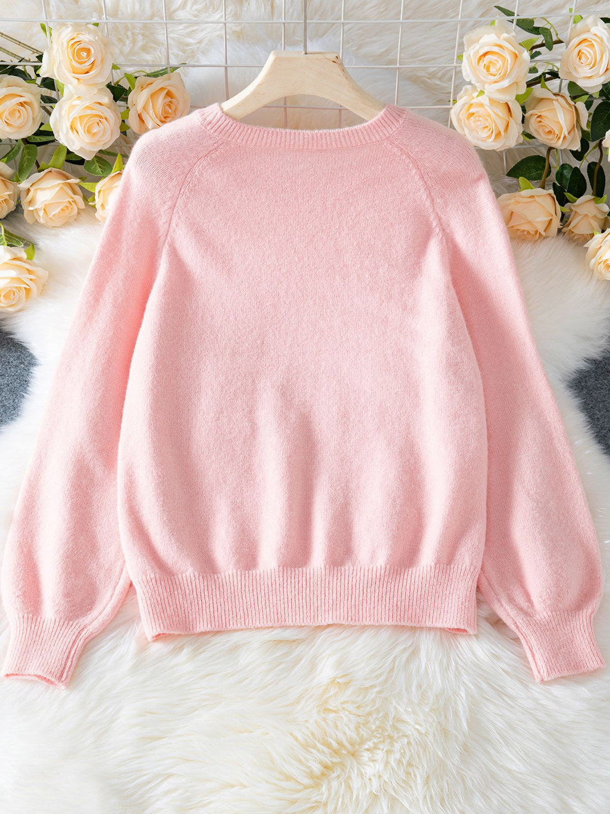 Elegant Round Neck Button Knit Sweater