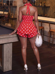 Polka Dot Halter Backless Romper