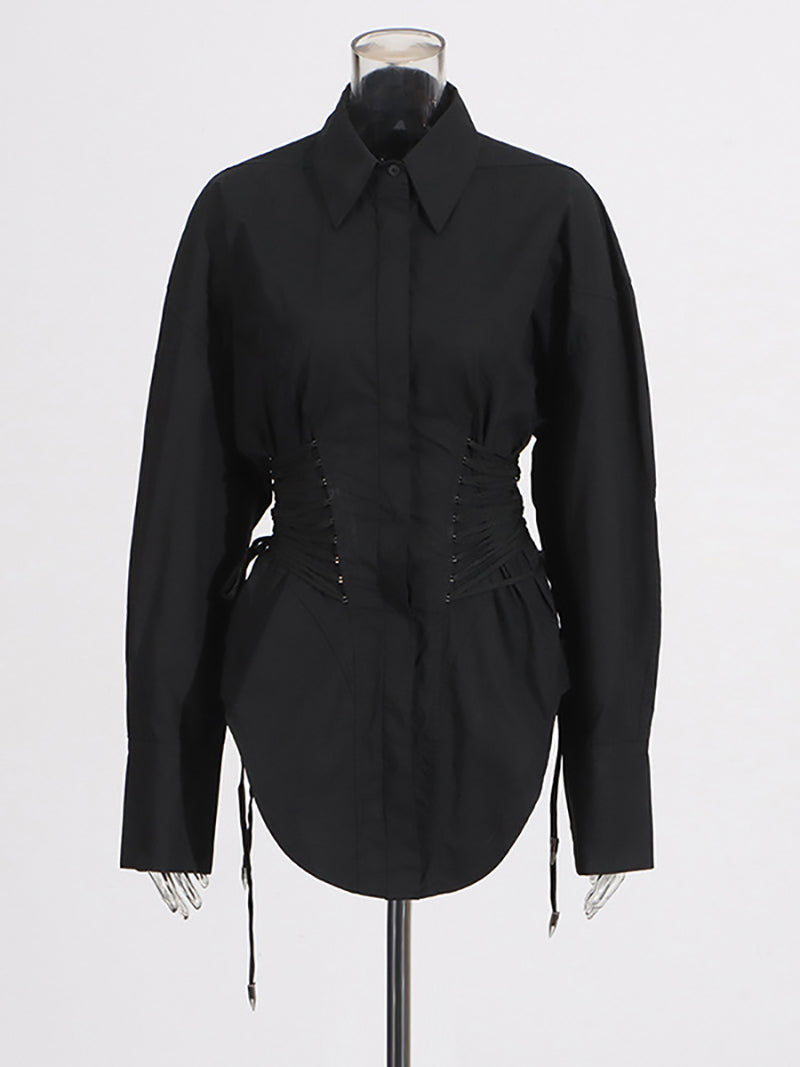 Casual Long Sleeve Cinched Waist Shirt