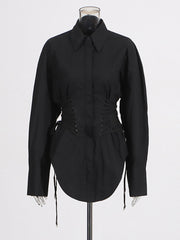 Casual Long Sleeve Cinched Waist Shirt