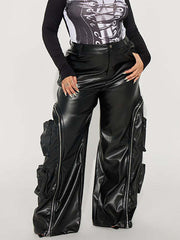 Fashion Multi Pocket Detachable Faux Leather Pants