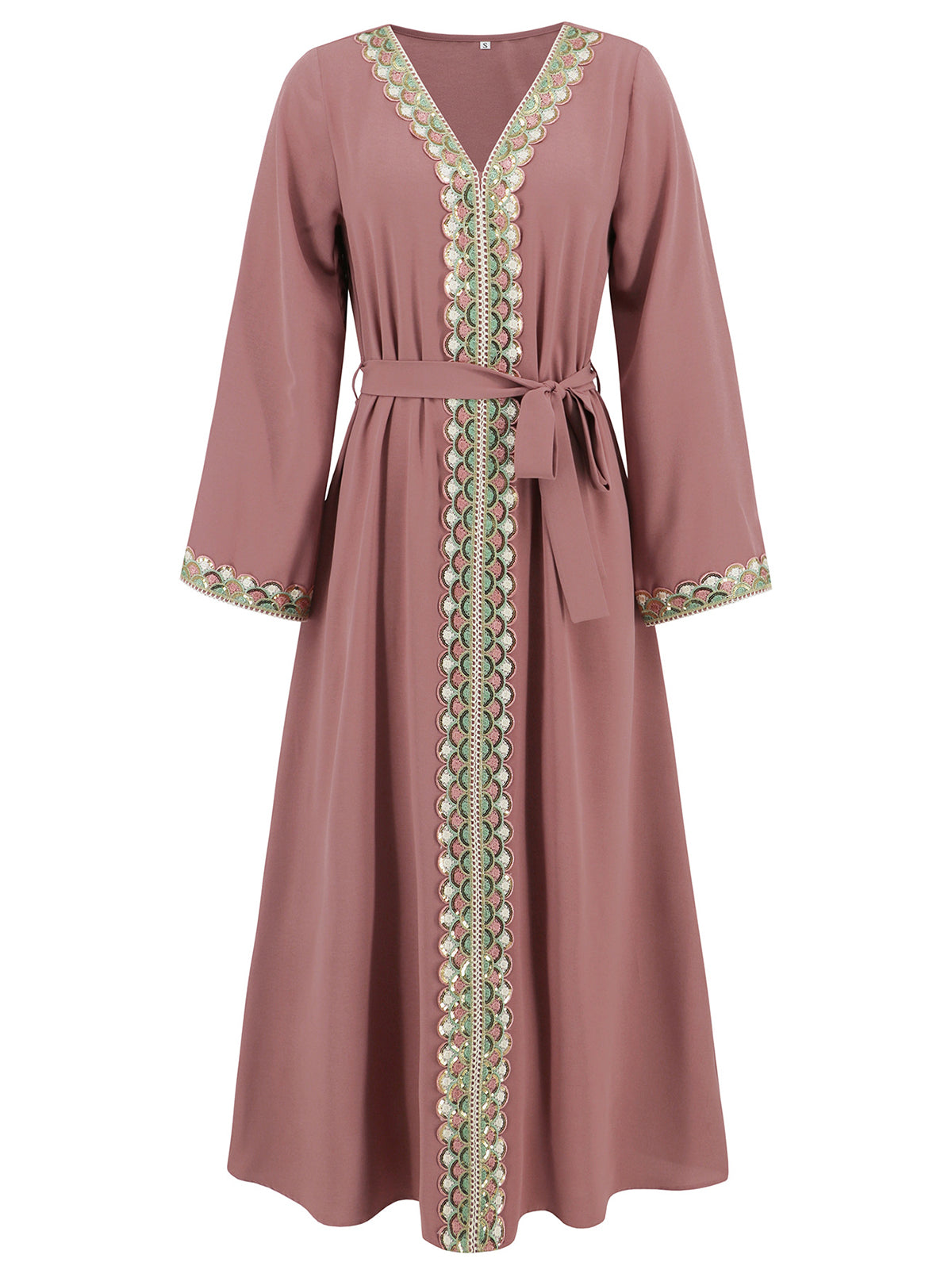 Elegant V Neck Long Sleeve Muslim Maxi Dress