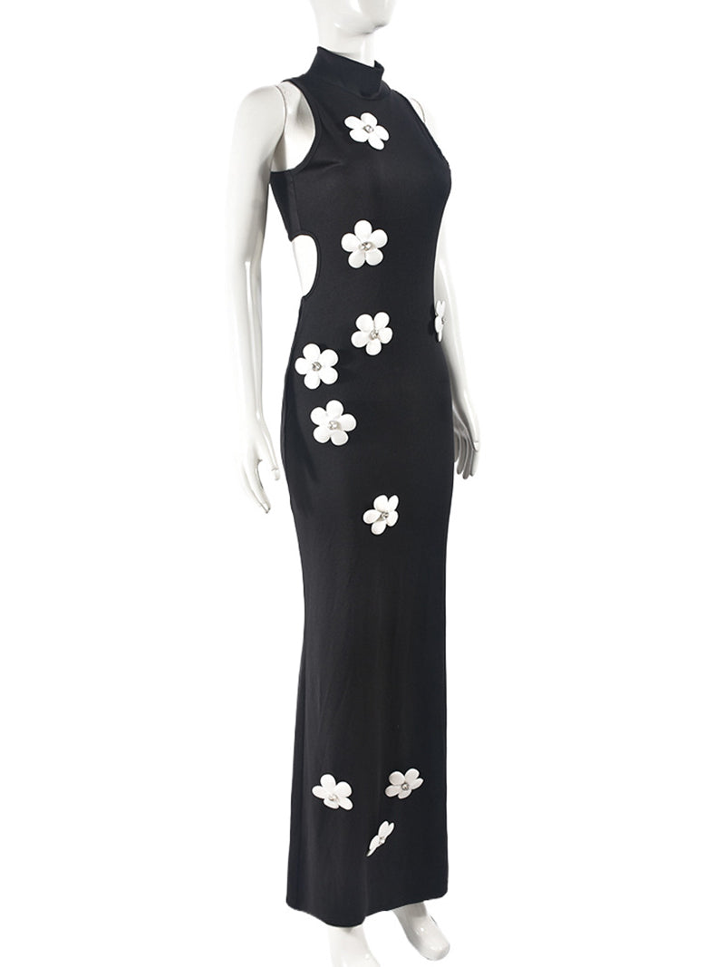 Fashion Sleeveless Flower Slim Long Dress