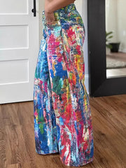 High Wais Tie Dye Print Straight Trousers
