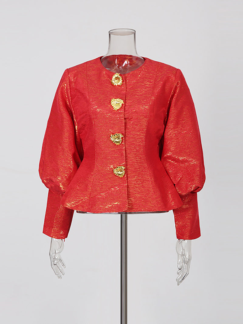 Fashion Lantern Sleeve Cinched Waist Slim Jacket