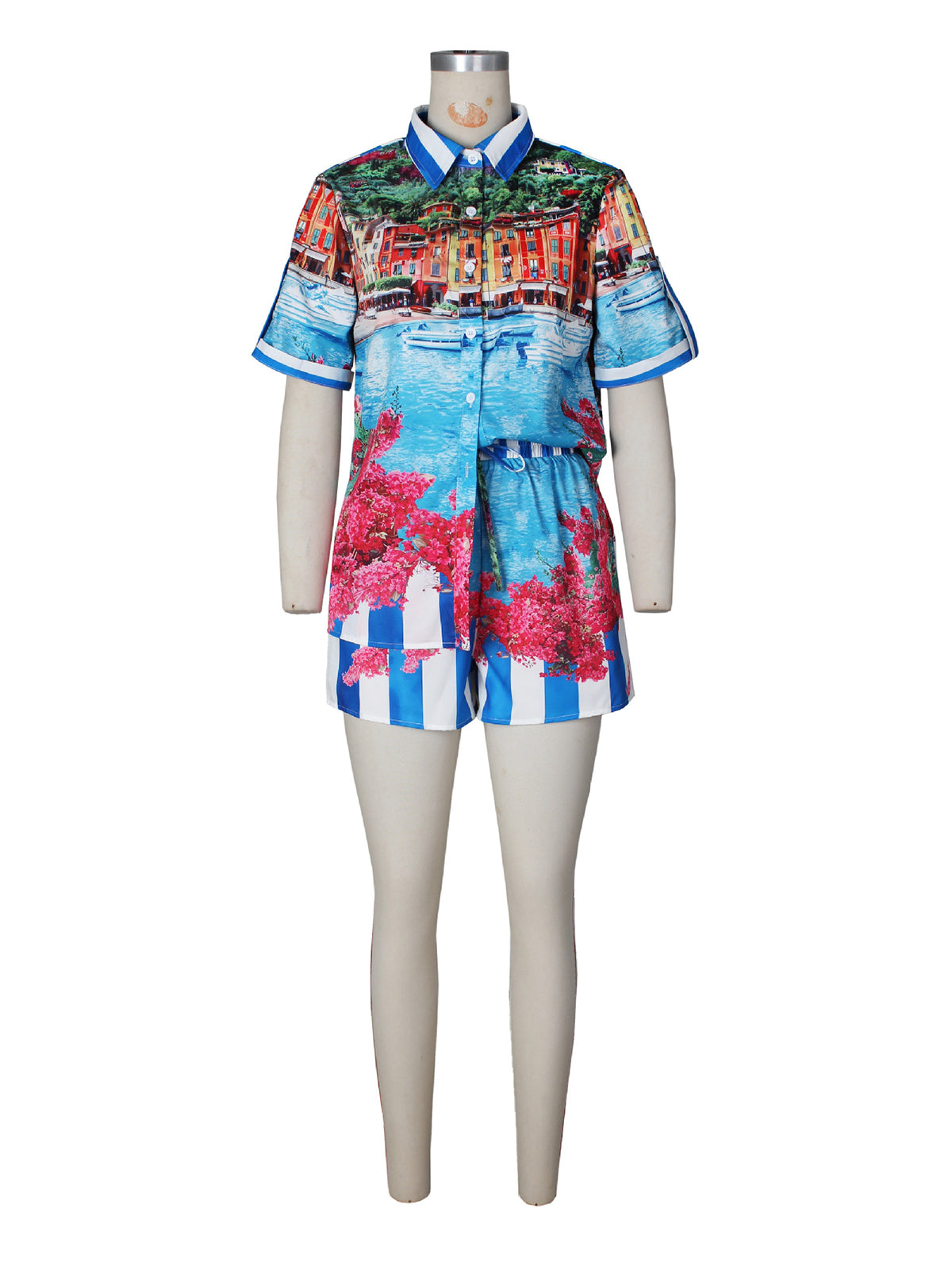 Fashion Print Shirt Shorts Vacation Casual Set