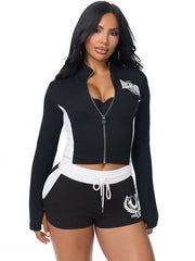 Zip Cardigan Jacket and Shorts Set