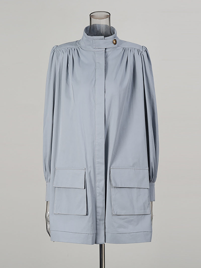 Fashion Stand Collar Ruched Loose Casual Jacket