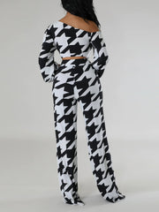 Print Sloping Shoulder Top Trousers Suit