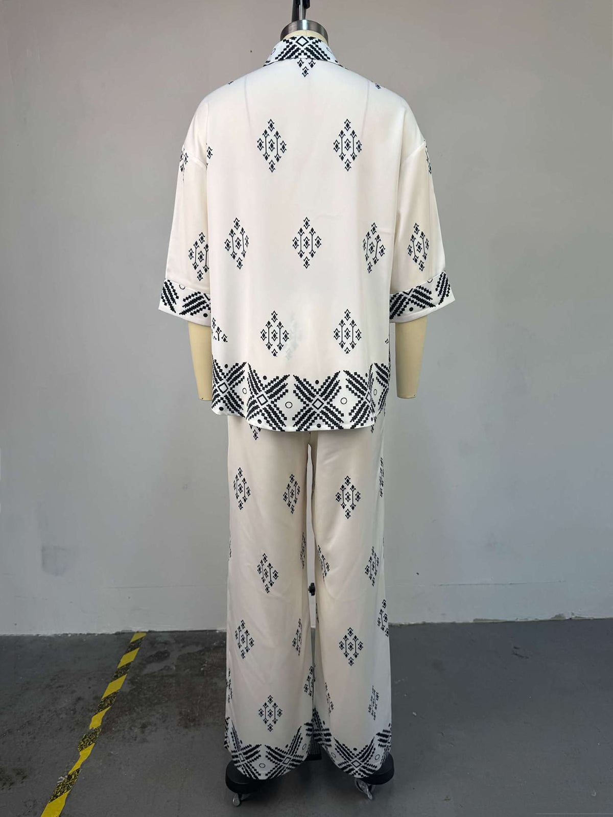 Vintage Print Loose Shirt And Wide Leg Pants Sets
