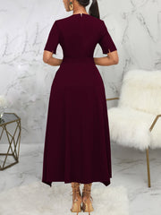 Elegant Round Neck Belted Hem Maxi Dress