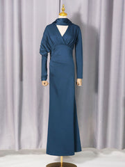 Fashion V Neck Ruched Scarf Maxi Dress