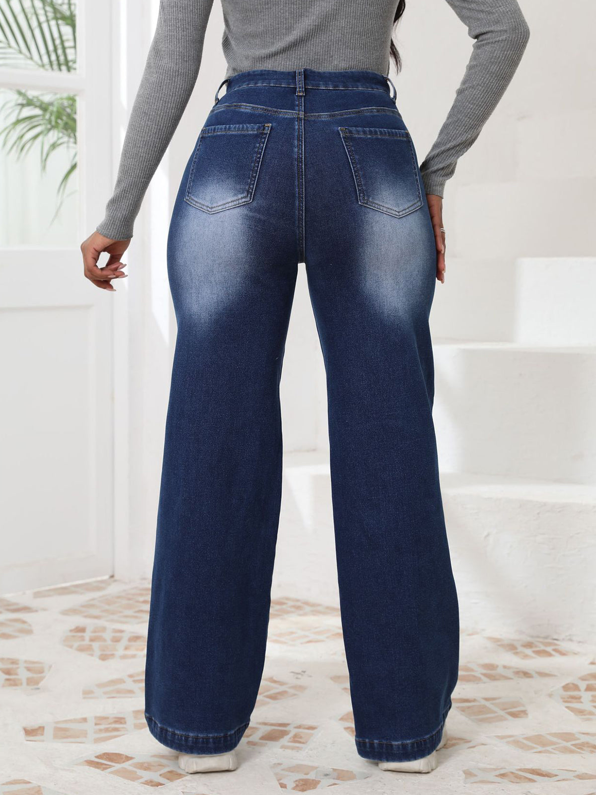 High Waist Casual Straight Pants Jeans