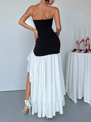 Elegant Strapless Ruffle Maxi Dress