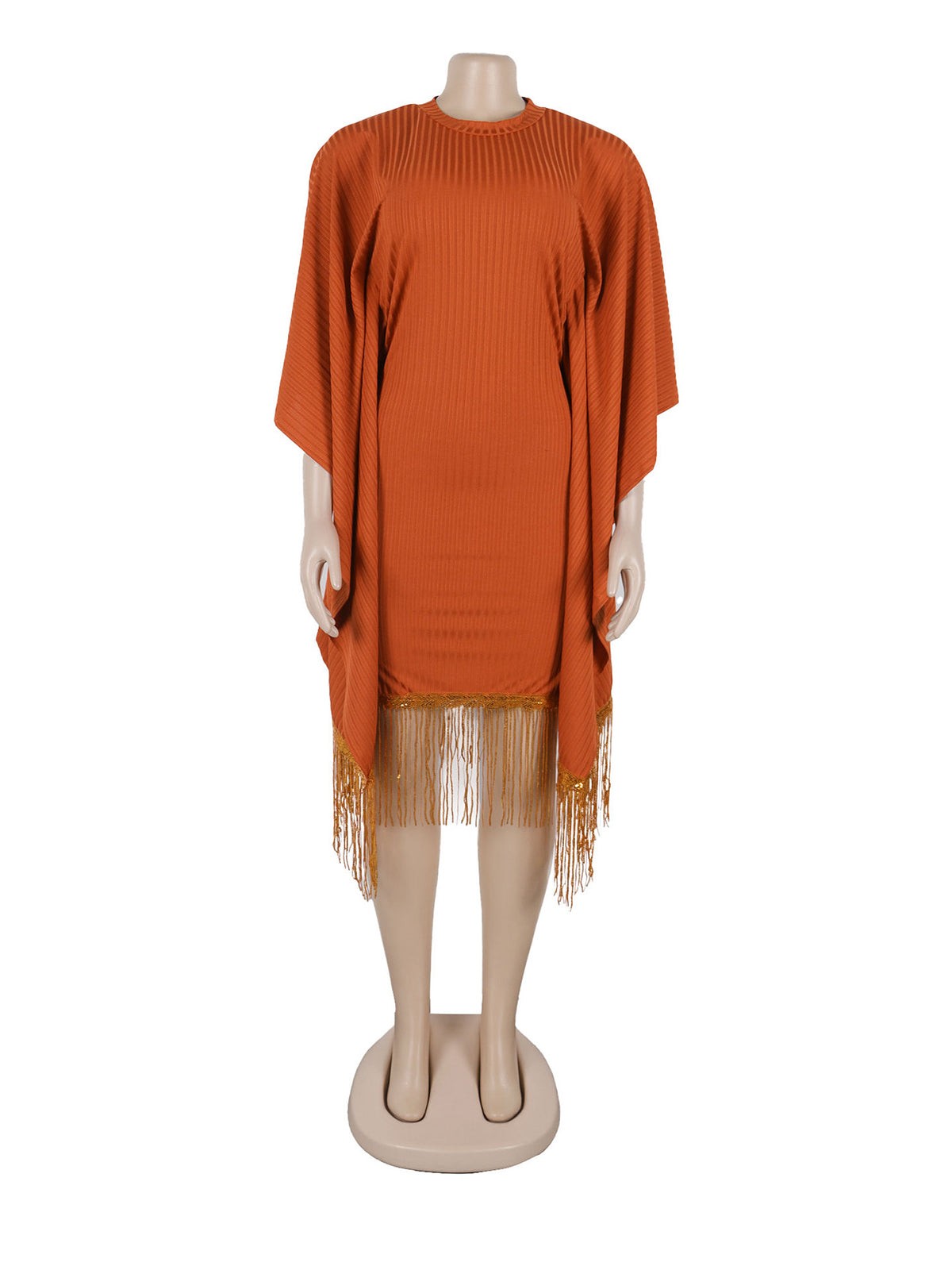 Fashion Sequin Fringe Bat Sleeve Midi Dress