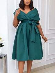 Elegant V-Neck Lace-up Evening Party Dress