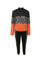 Casual Leopard Print Patchwork Long Sleeve Trousers
