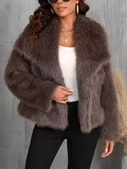 Fluffy Turn Lapel Faux Fur Warm Coat