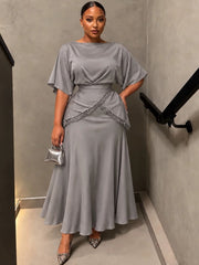 Lace Trim Blouse and Skirt Set