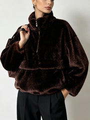 Faux Fur Panel Oversized Sweatshirt-boutique