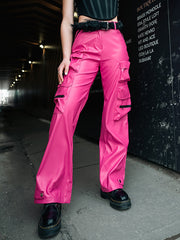 Fashion High Waist PU Leather Cargo Pants