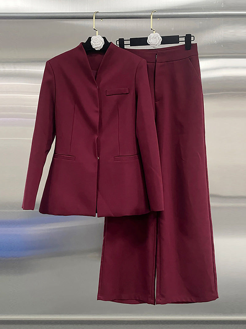 Fashion Simple Blazer High Waist Pants Suit